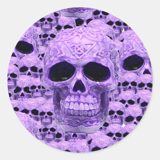 Sticker Rond Collage du crâne violet celtique (Devant)