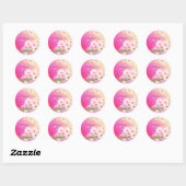 Sticker Rond Collage floral blanc rose (Feuille)