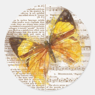 Sticker Rond Collage papillon jaune