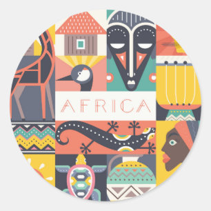 Sticker Rond Collage symbolique africain d'art
