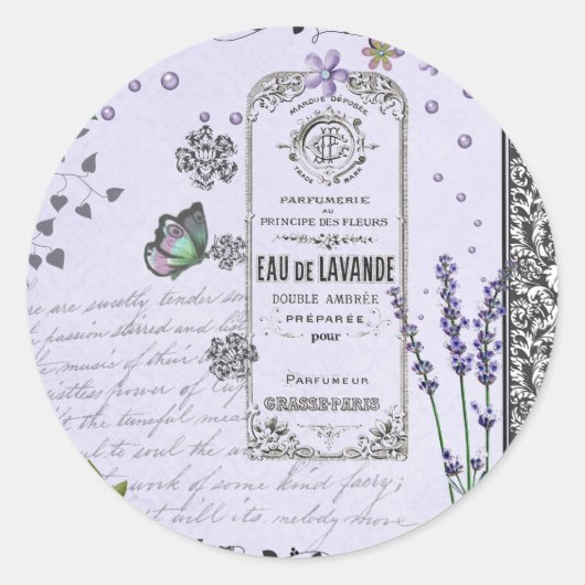 Sticker Rond Collage vintage Lavender (Devant)