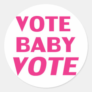 Sticker Rond collant rond blanc magenta rose "vote bébé vote"