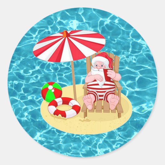 Sticker Rond collant rond classique de xmas beach santa claus (Devant)