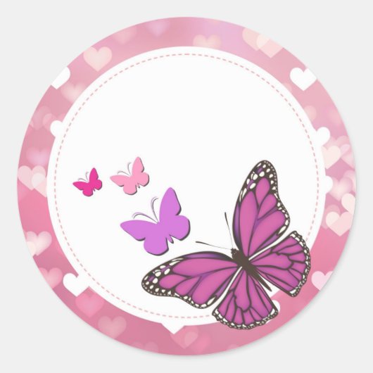 Sticker Rond Colle Papillons roses (Devant)