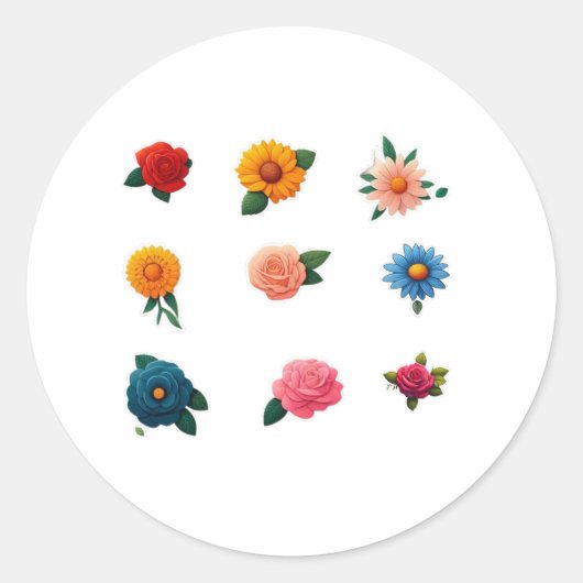 Sticker Rond Collection d'autocollants de fleurs exquises (Devant)