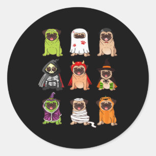 Sticker Rond Collection de carlins Happy Pugoween Cos Éffrayant