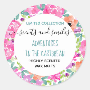 Sticker Rond Collection de cire Fonte Jolie Florale Grand Produ