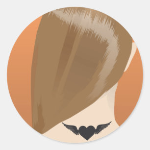 Sticker Rond Collection de femme tatouage cou impression d'art,