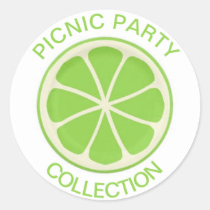 Sticker Rond Collection de fête de pique-nique papier Citron ve