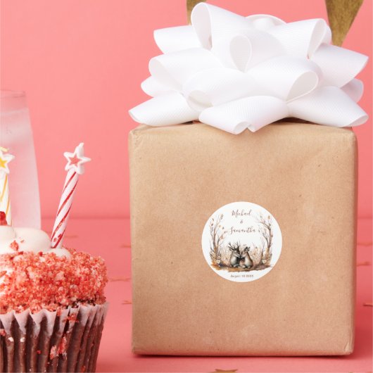 Sticker Rond Collection de Mariages de cerfs rustiques d'automn (Fête)