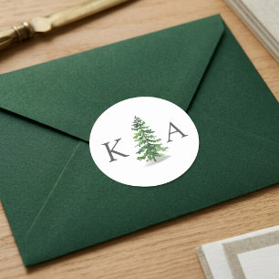 Sticker Rond Collection de Mariages de la forêt de pins d'aquar