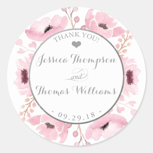 Sticker Rond Collection de Mariages floraux rose-printemps (Devant)