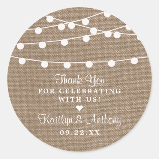 Sticker Rond Collection de Mariages Rustic Burlap (Devant)