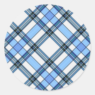 Sticker Rond Collection de Motifs Tartan Plaid - Bleu - 02