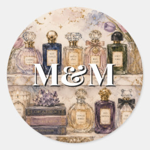 Sticker Rond Collection de parfums de niche, aquarelle à monogr