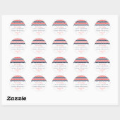 Sticker Rond Collection Mariage moderne Chevron Marine & Coral (Feuille)