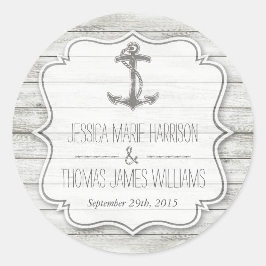 Sticker Rond Collection Nautique blanchie à la chaux Wood Beach (Devant)