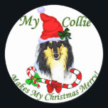 Sticker Rond Collie Christmas Gifts<br><div class="desc">Vous trouverez ici de nombreux cadeaux de Noël à Collie. Ce collier tricolore est adorable sur un sweatshirt,  un ornement,  ou diverses autres grandes idées pour vous-même ou comme un cadeau.</div>