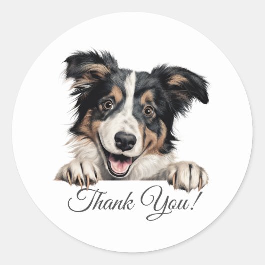 Sticker Rond Collie Dog Merci (Devant)