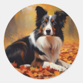 Sticker Rond Collie frontalier à l'automne Feuilles automne Ins (Devant)
