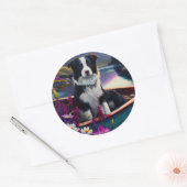Sticker Rond Collie frontalier sur une pagaie : une aventure Pi (Enveloppe)