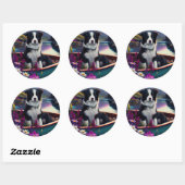 Sticker Rond Collie frontalier sur une pagaie : une aventure Pi (Feuille)