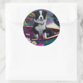 Sticker Rond Collie frontalier sur une pagaie : une aventure Pi (Sac)