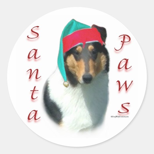 Sticker Rond Collie (lisse) Père Noël Paws (Devant)