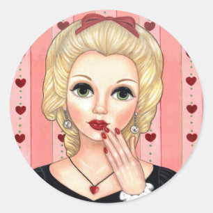 Sticker Rond Collier Coeur Fille Blonde Tête Vase Lèvres Luscie
