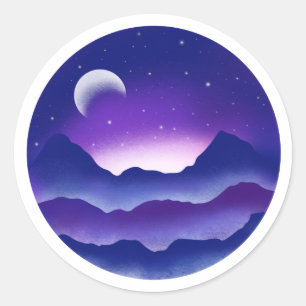 Sticker Rond Collier de paysage de nuit violet