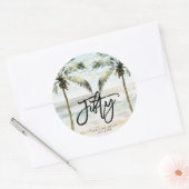 Sticker Rond collier de plage palmiers tropicaux 50e anniversai (Enveloppe)
