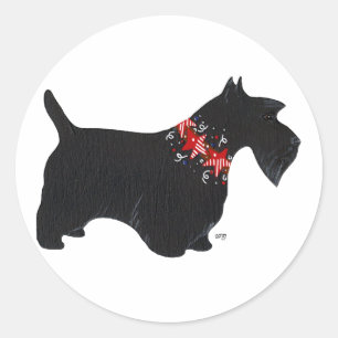 Sticker Rond Collier de vacances pour Terrier Écossais Noir
