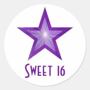 Sticker Rond Collier rond Purple Star 'Sweet 16' blanc