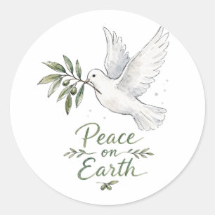 Sticker Rond Colombe aquarelle Paix sur Terre