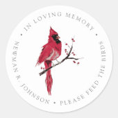 Sticker Rond Colombe Cardinal Rouge Funéraire Mémorial Aquarell (Devant)