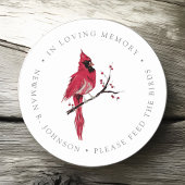 Sticker Rond Colombe Cardinal Rouge Funéraire Mémorial Aquarell
