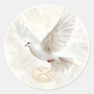 Sticker Rond Colombe de l'Esprit Saint Hostie Première Communio