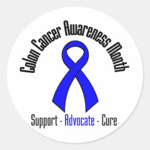 Sticker Rond Colon Cancer Awareness Mois Bleu Ruban