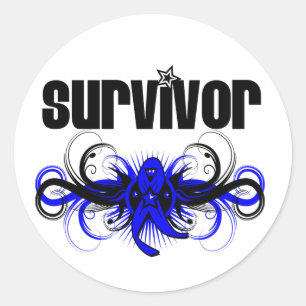 Sticker Rond Colon Cancer Survivant Grunge Emblem ailé