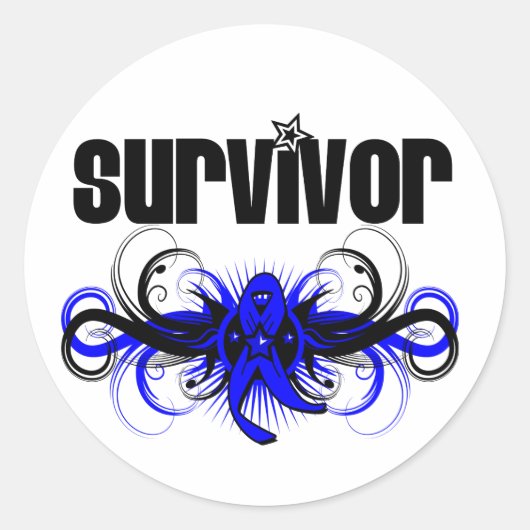 Sticker Rond Colon Cancer Survivant Grunge Emblem ailé (Devant)