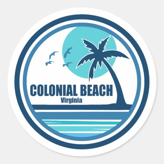 Sticker Rond Colonial Beach Virginia Palm Tree Birds (Devant)
