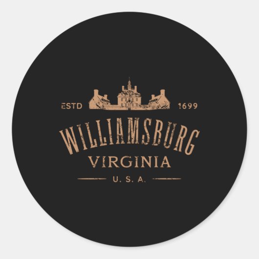 Sticker Rond Colonial Williamsburg Virginie Style déprimé (Devant)