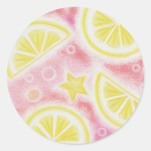 Sticker Rond Colonne "citrons" de limonade rose (Devant)