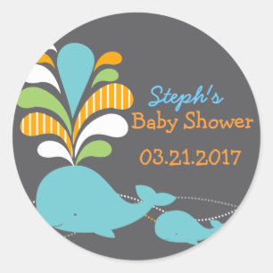 Sticker Rond Colonne de baby shower de baleine