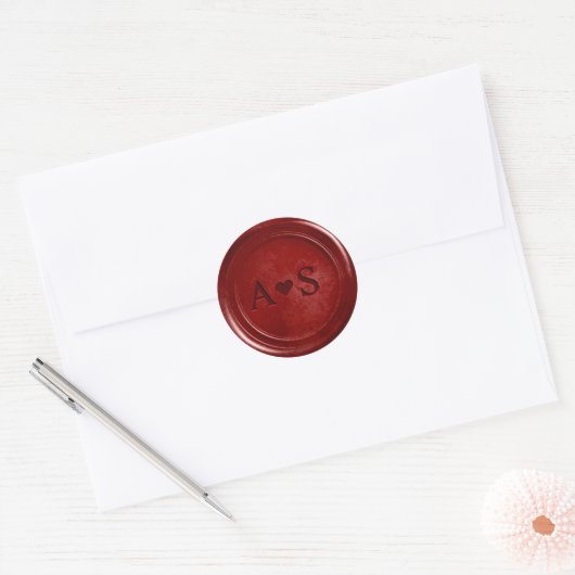 Sticker Rond Colonne de cire Royal Red Ruby avec initiales (Enveloppe)
