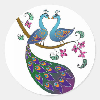 Sticker Rond Colonne de scellé de l'enveloppe Peacock-peahen -
