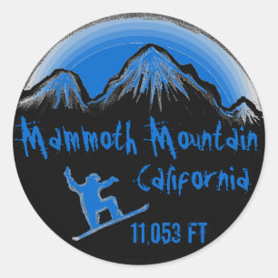 Sticker Rond Colonne de snowboard bleu de Mammoth Mountain Cali