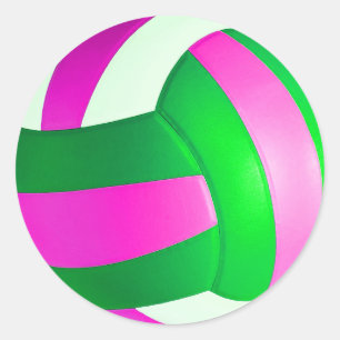 Sticker Rond Colonne ronde classique de volleyball rose et vert