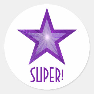 Sticker Rond Colonne ronde violet étoile 'SUPER!' blanc