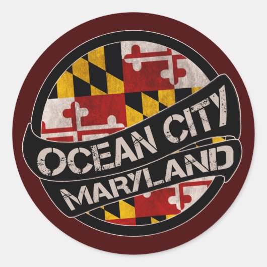 Sticker Rond Colonnes de drapeau Ocean City Maryland (Devant)